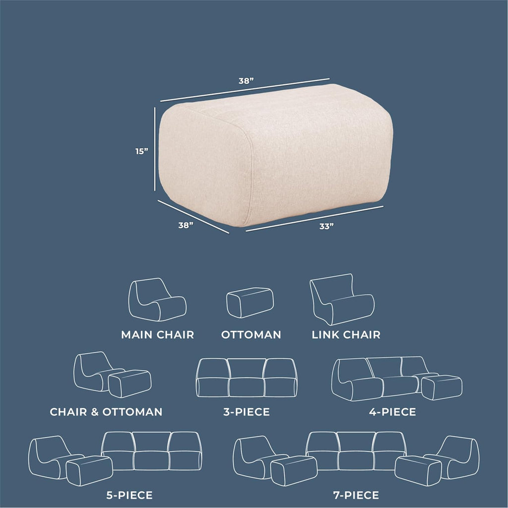 Big Joe Solvana Outdoor Ottoman, Performance Linen Weather-Resistant Fabric, Ottoman Only, Sunlit Cream