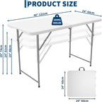 Garvee 4ft Folding Table HDPE Foldable Table with Carrying Handle 3 Adjustable Height Settings Metal Frame Support Up to 400LB Portable for Picnic Camping Party Indoor & Outdoor Use, 1 Pack White