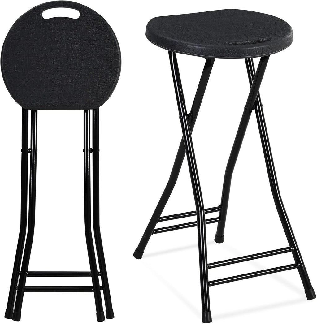 Suzile 2 Pcs Tall Folding Chair Portable Plastic Stool Chair Heavy Duty Foldable Bar Stools with Handle for Adults Kitchen Counter Room Home Camping Indoor Outdoor, 300lbs Capacity (24 Inches)