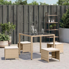 Weather Resistant Synthetic Rattan Patio Stool Set of 4 in Beige and Cream White, Compact Square Design 15.7x15.7x13.8 Inches for Outdoor Seating