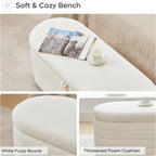 Storage Ottoman Bench End of Bed for Bedroom,45 inch Boucle Upholstered Entryway Shoe Seat Bench w/ Storage,Sherpa Modern Cute Padded Blanket Chest Stool Foot Rest for Living Room,Off-White