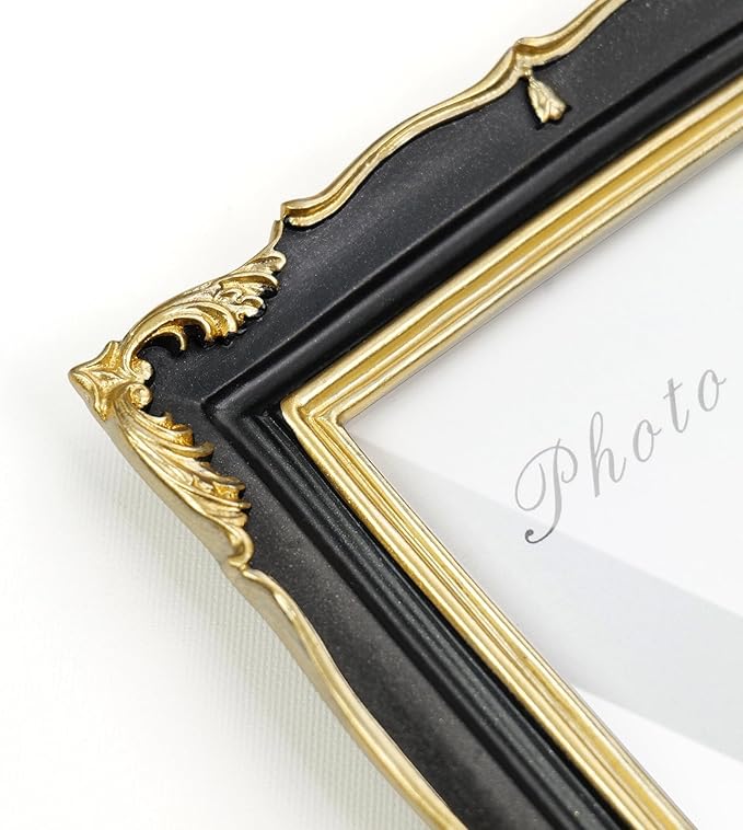 Cuspin Vintage Picture Frame 5x7 Black and Gold Frame, Ornate Textured Hand-Crafted Resin Photo Frames with Glass Front, Decorative Picture Frame for Wall & Tabletop, Antique Frame Home Decor