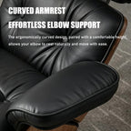 Mid Century Chaise Lounge Chair with Ottoman, Modern Retro Classic Design, PU Leather & Walnut Wood, Heavy Duty Metal Support, Comfortable for Living Room Bedroom Office（Black-Standard）