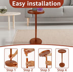 Solid Wood Pedestal Side Table With Weighted Base and Phone Holder for Small Spaces - Drink Table for Living Room, Bedroom, Sofa, Couch, Chair