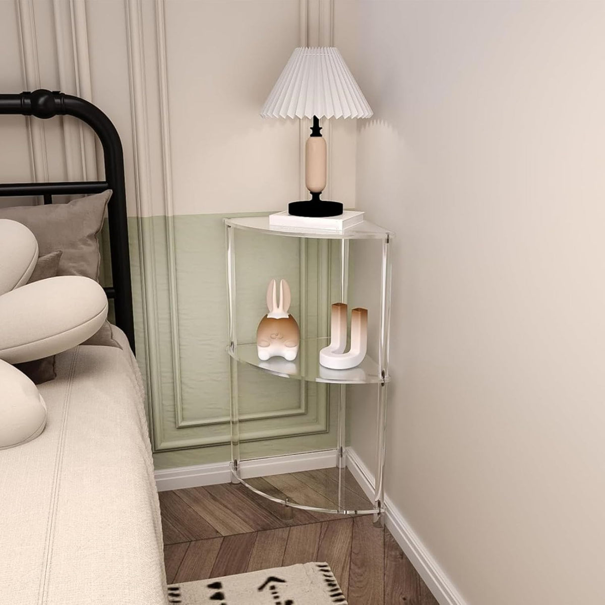 Corner Shelf, 3 Tier Acrylic Corner Side Table, 25.6 inch Standing Triangle End Table, Modern Home Display and Storage Shelf, Small Bedside Tables for Bedroom, Living Room,