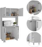 Kitchen Pantry Double Door Cabinet, Four Legs, Three Shelves, White