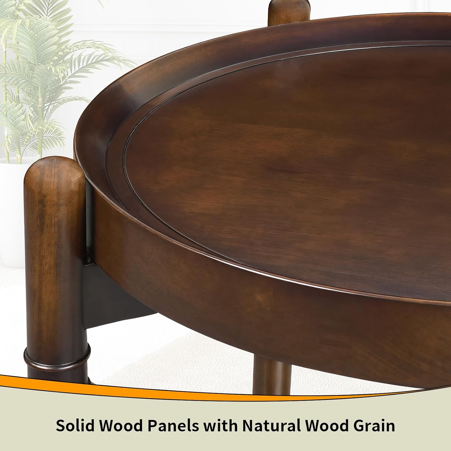 23" Round End Table with Solid Wood Frame, Small Side Table with Wood Shelf for Living Room Small Space Office Apartment, Walnut