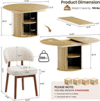 MALOL 47"-63" Extendable Round to Oval Dining Table Chairs Set for 4-8, Modern Wooden Kitchen Table and Chairs with Hidden Storage and Fluted Design for Dining Room/Small Space(Natural Wood and Brown)