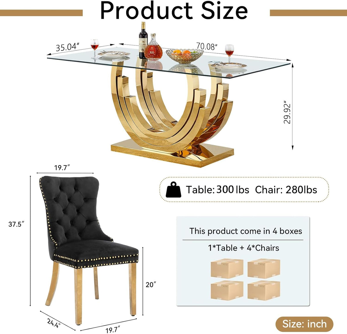 HomVent 5 Piece Glass Dining Table Set for 4, Kitchen Dining Table Set with Dining Chairs, Glass Dining Room Table Set for Dining Room Kitchen