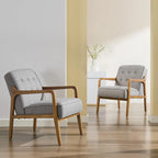 SOFTHION Linen Accent Chair Set of 2, Mid Century Modern Chair for Living Room, Upholstered Comfy Lounge Armchair with Solid Wood Frame, Reading Side Chair for Bedroom,105°Ergonomic Comfort, Grey