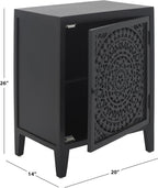 SAFAVIEH Furniture - Thea 1-Door Carved Nightstand - Black - Mango Wood - Artisan Global Design - Ideal for Bedroom, 20" W x 14" D x 26" H - Fully Assembled (NST5300D)