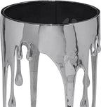 TUP THE URBAN PORT Capri Side End Table, 24.75 Inch Round Glass Top, Silver Finish, Melting Drip Design Base, Modern Glam Accent Table for Living Room, Bedroom and Home Decor Display