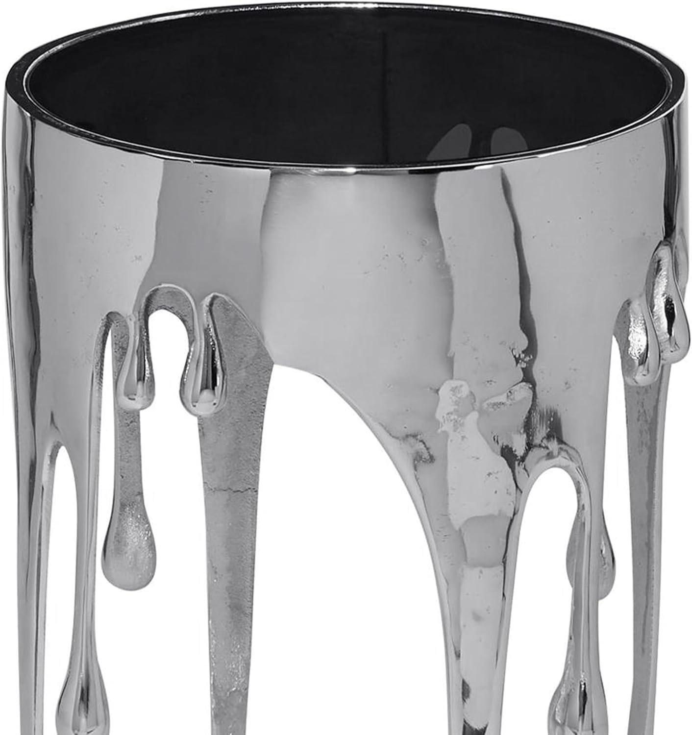 TUP THE URBAN PORT Capri Side End Table, 24.75 Inch Round Glass Top, Silver Finish, Melting Drip Design Base, Modern Glam Accent Table for Living Room, Bedroom and Home Decor Display