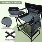 27" Tall Camping Director Chair Oversized with Side Table, Heavy Duty Folding Lawn Chair Outdoor for Makeup Artist, Sports Event, Supports 330LBS