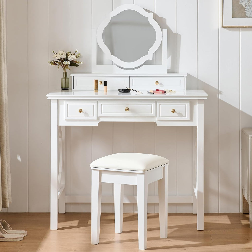 GOWE Vanity Table Set White Modern Contemporary Comfortable Upholstered for Living R...