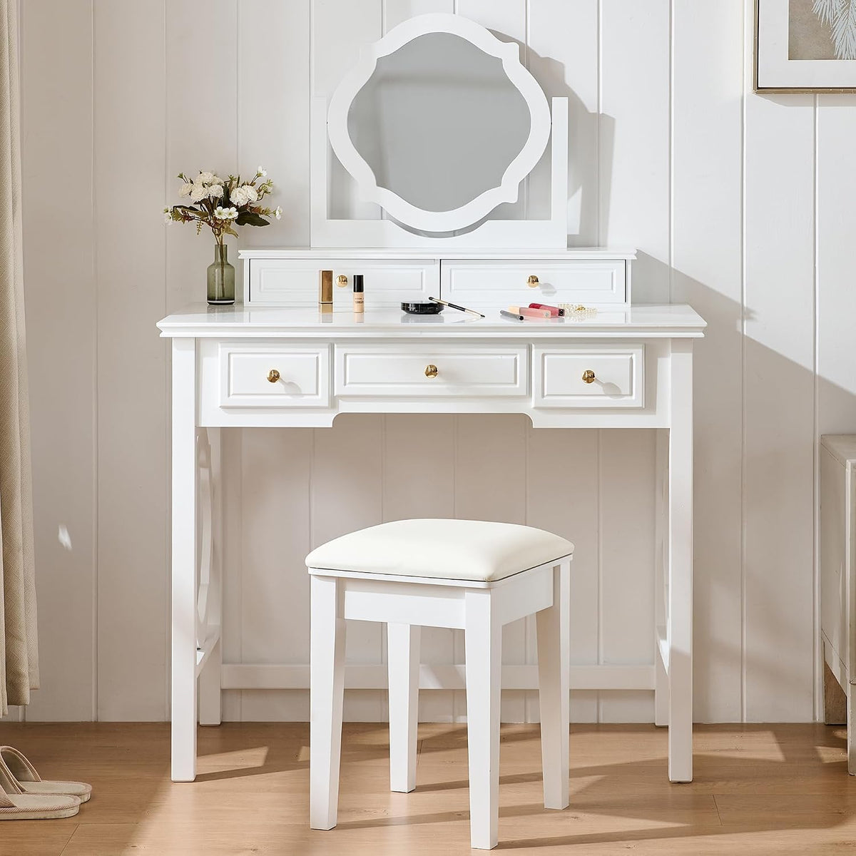 GOWE Vanity Table Set White Modern Contemporary Comfortable Upholstered for Living R...