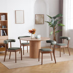 Kmax Dining Room Chairs, Mid-Century Modern PU Kitchen Chairs with Natural Walnut Finished Frame, PU Curved Back, Set of 2, Green