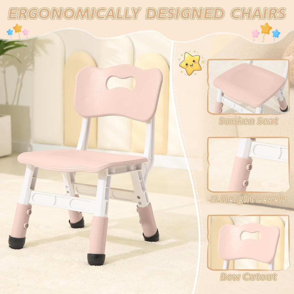 Kids Table and Chairs, Height Adjustable Toddler Table and 2 Chairs, Multi-Activity Kids Table Set with Graffiti Desktop, Built-in Storage, Ages 3-8