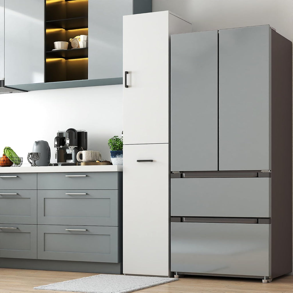 71" Spice Cabinet Pantry Cabinet for Kitchen, Tall Slim Storage Cart with Door & 3-Tier Shelf, Narrow Side of Fridge Next to Fridge Storage, Freestanding Narrow Pantry Cabinet for Small Spacem, White