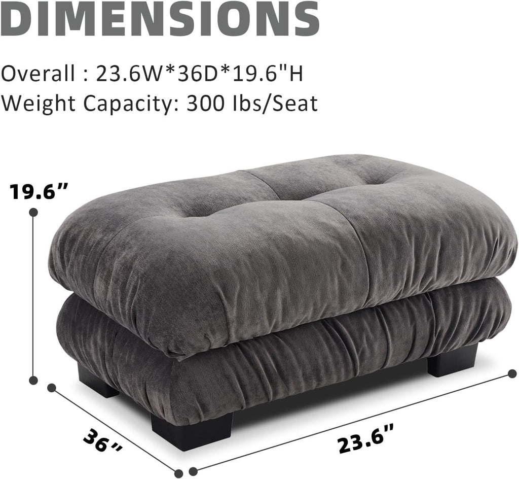 Upholstered Ottoman Footstool with Cushion for Sectional Sofa Couch 300lbs for Living Room,Chenille Fabric(Grey)