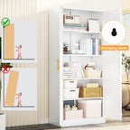 71" Tall Kitchen Pantry Cabinet, White Metal Kitchen Pantry Storage Cabinet with Doors and 4 Adjustable Shelves, Freestanding Pantry Cupboard for Living, Dining Room, Kitchen