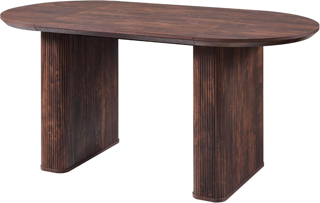 T4TREAM 63" Fluted Oval Dining Table for Kitchen Living Room, Walnut | Mid Century Modern Kitchen Table, Seats 4-6, Thickened Edge and Sturdy Strip Pedestal Base