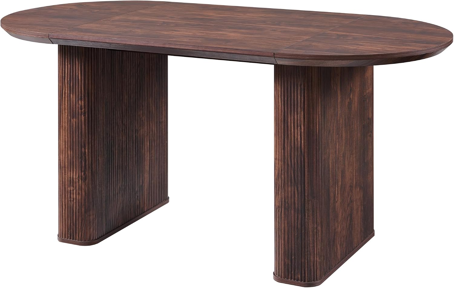 T4TREAM 63" Fluted Oval Dining Table for Kitchen Living Room, Walnut | Mid Century Modern Kitchen Table, Seats 4-6, Thickened Edge and Sturdy Strip Pedestal Base