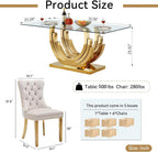 SSLine 7-Piece Gold Glass Dining Table Set for 6, Modern Luxury 70" Glass Dining Room Table with Three-Ring Shape Stainless Steel Base, Elegant Kitchen Table Set with 6 Beige Tufted Chairs