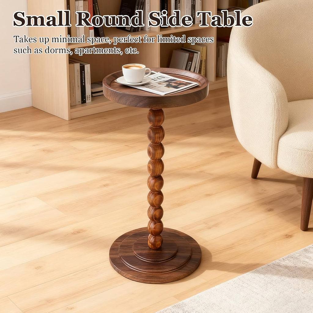 Small Round Side Table, C Table End Tables for Sofa, Sofa Round Tables for Livingroom,Bedroom,Study and Small Spaces (Walnut Color)
