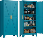 LCAOPC 71" Tall Metal Storage Cabinet with 2 Doors and 4 Adjustable Shelves, 5-Tier Kitchen Pantry Storage Cabinet for Kitchen, Living Room, Dining Room and Office, Blue