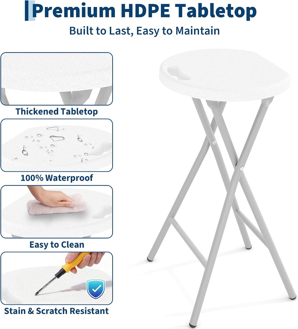 Garvee Folding Stool with Handle 24 Inch Tall Folding Bar Stool with Safety Lock, Metal and Plastic Foldable Stool 400lbs Capacity for Outdoor Indoor Kitchen Home Bar, Assembly Free, 1 Pack, White