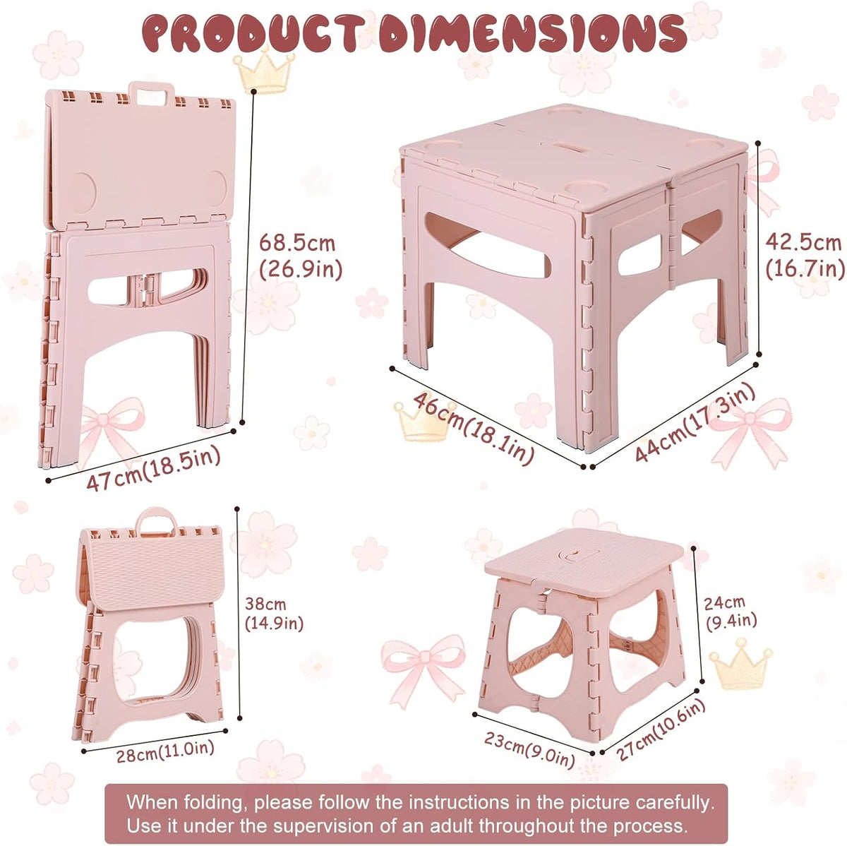 3-Piece Plastic Kids Folding Table and Chairs Set, Portable Activity Furniture with 2 Foldable Chairs for Playroom, Crafts, Snacks, Learning, Indoor Outdoor Use and Small Spaces Light Pink