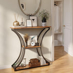 HavenlyYouth Narrow Console Table for Entryway, Industrial 3-Tier Sofa Table Behind Couch, 29.5" Height TV Stand with Storage Shelves for Living Room, Hallway, Entrance, Foyer, Rustic Brown