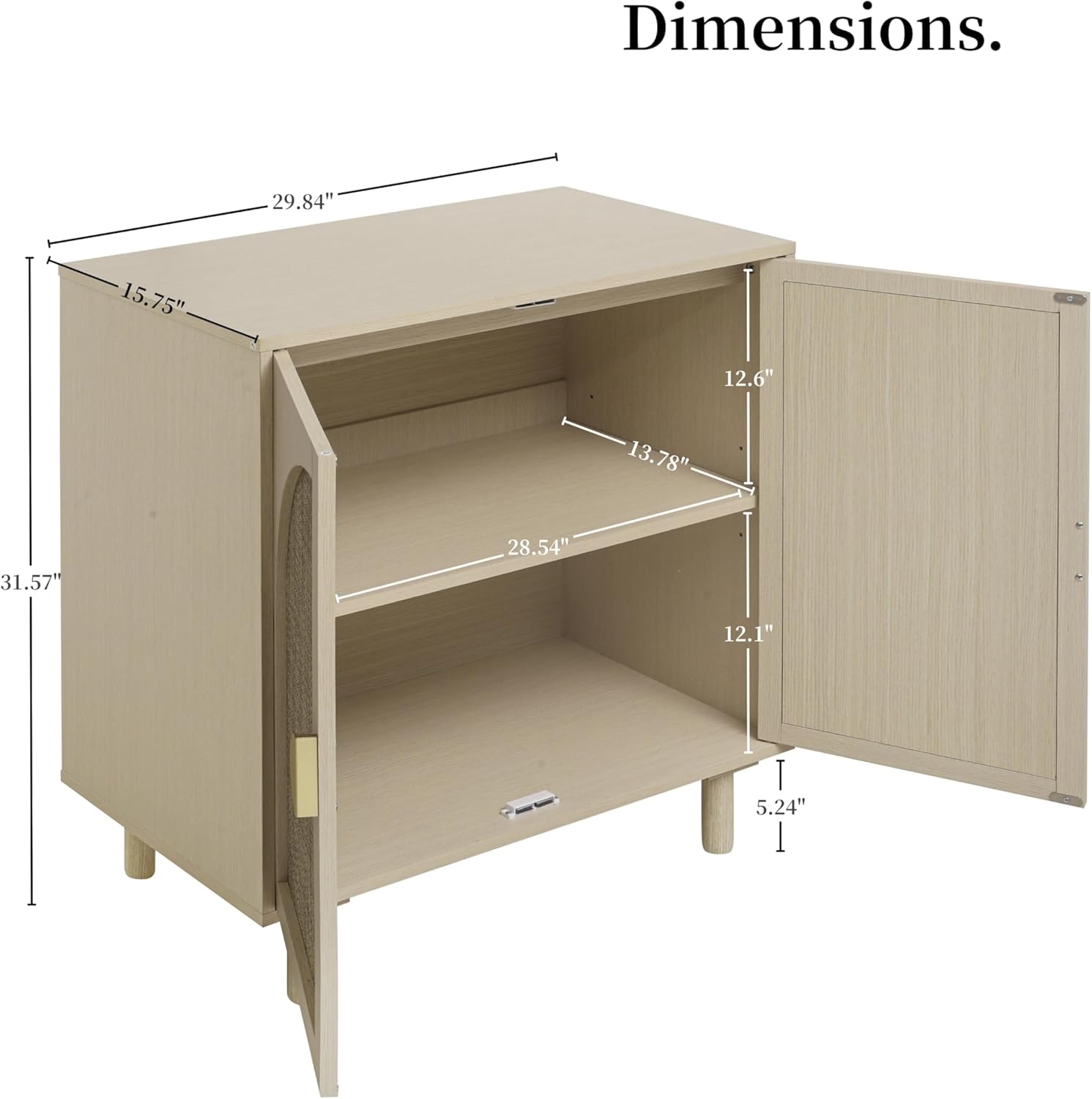 Rattan Cabinet, Storage Sideboard with 2 Doors, Beige Boho Buffet with Adjustable Shelf, Premium Wood Credenza. [Beige, 1pc]