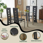 Karl home Glass Dining Table Set for 4, PVC Chairs,Silver Leg,Easy Assembly | Glass tabletop, 4 PVC chairs, space-saving, high back for long seating, for kitchen/breakfast/dining/living room
