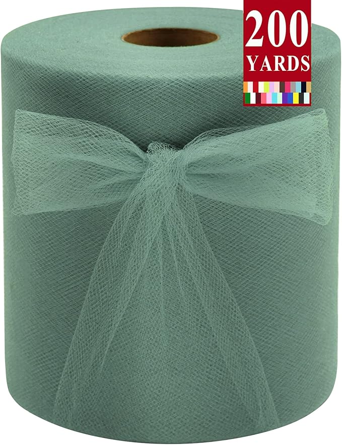Sage Green Tulle Fabric Rolls 6 Inch by 200 Yards (600 feet) Fabric Spool Tulle Ribbon for DIY Tutu Bow Baby Shower Birthday Party Wedding Decorations Craft Supplies