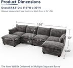 U Shaped Modular Sectional Couch, Comfy Sofa for Living Room | Comfortable Foam Cushions, Sturdy Frame, Appealing Look, Easy Assembly, Soft Chenille Fabric, Movable Ottoman, Dark Gray
