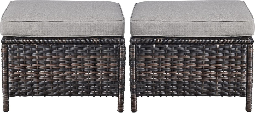 Belord Outdoor Furniture Ottoman Set of 2 Patio Seating Footstool All-Weather Rattan Wicker Ottoman Seat with Soft Cushions for Patio Furniture Set