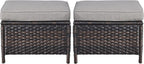 Belord Outdoor Furniture Ottoman Set of 2 Patio Seating Footstool All-Weather Rattan Wicker Ottoman Seat with Soft Cushions for Patio Furniture Set