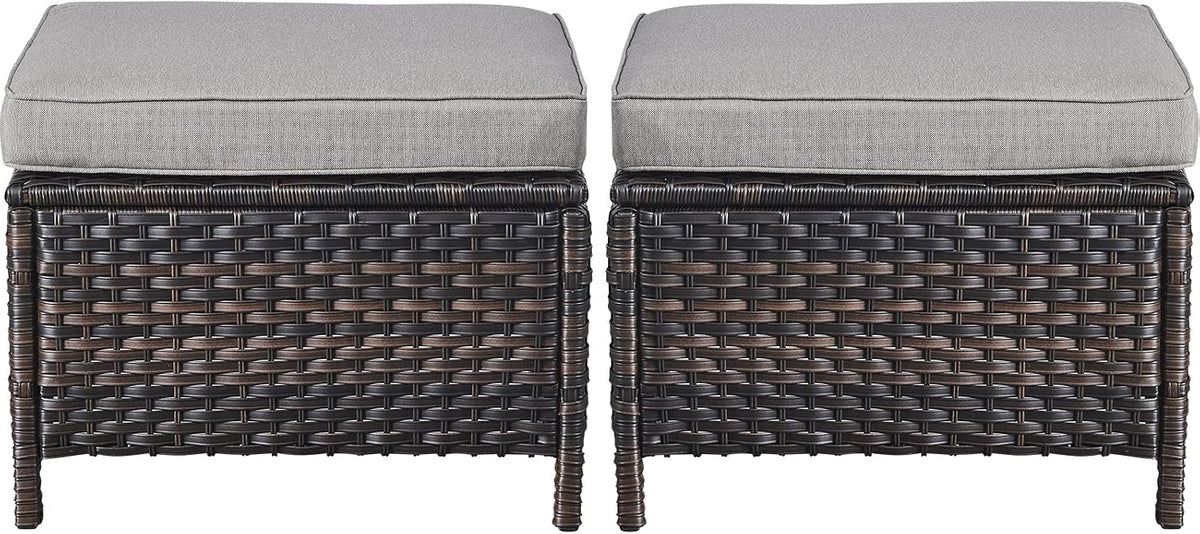 Belord Outdoor Furniture Ottoman Set of 2 Patio Seating Footstool All-Weather Rattan Wicker Ottoman Seat with Soft Cushions for Patio Furniture Set