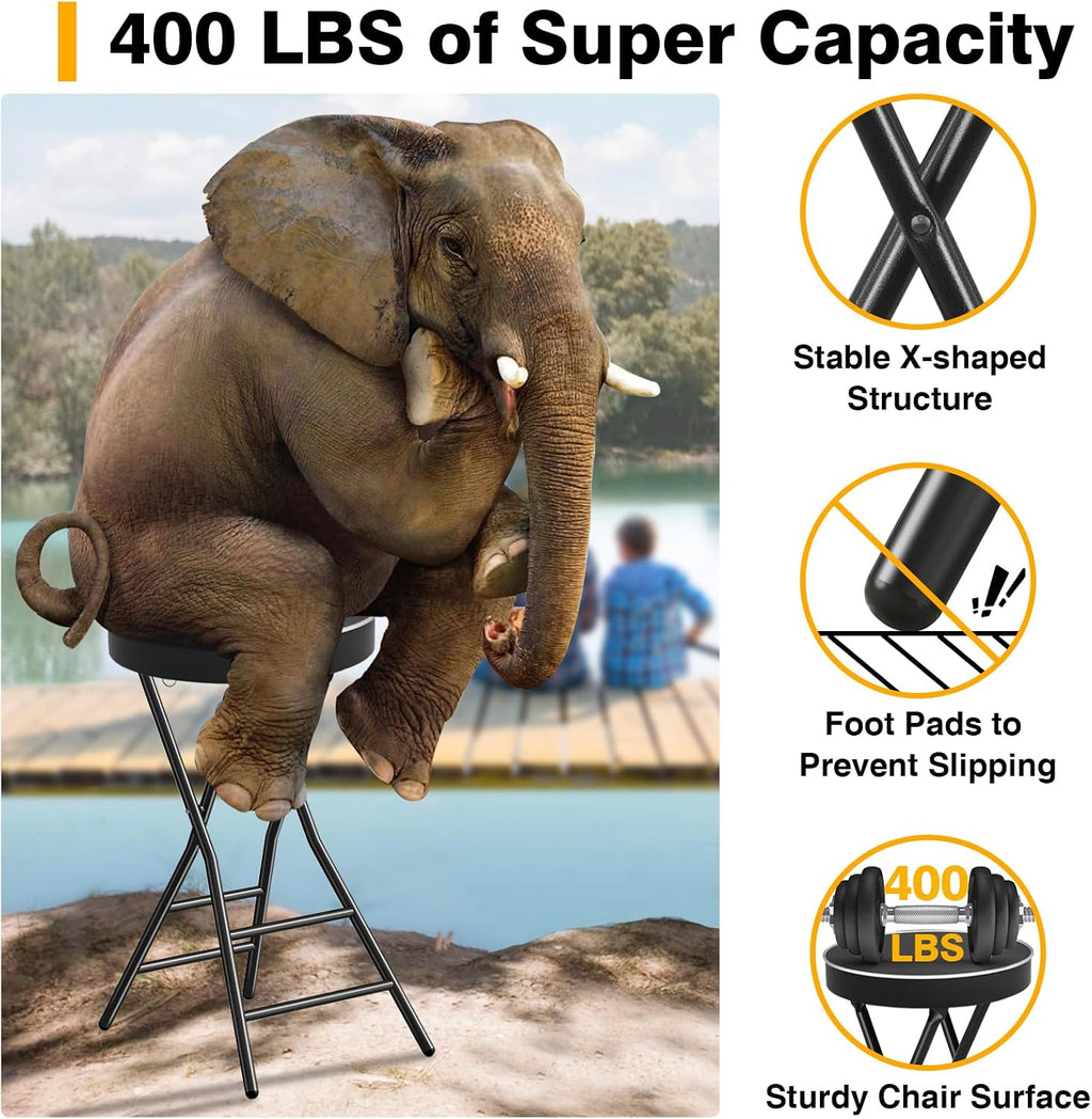 TAVR Folding Stool，26.4 Inch Collapsible Stool with Safety Lock | Tall Folding Counter Bar Stool, Portable PU Leather Stool Chair for Kitchen, Balcony, Camping, Fishing & Outdoor Indoor Use