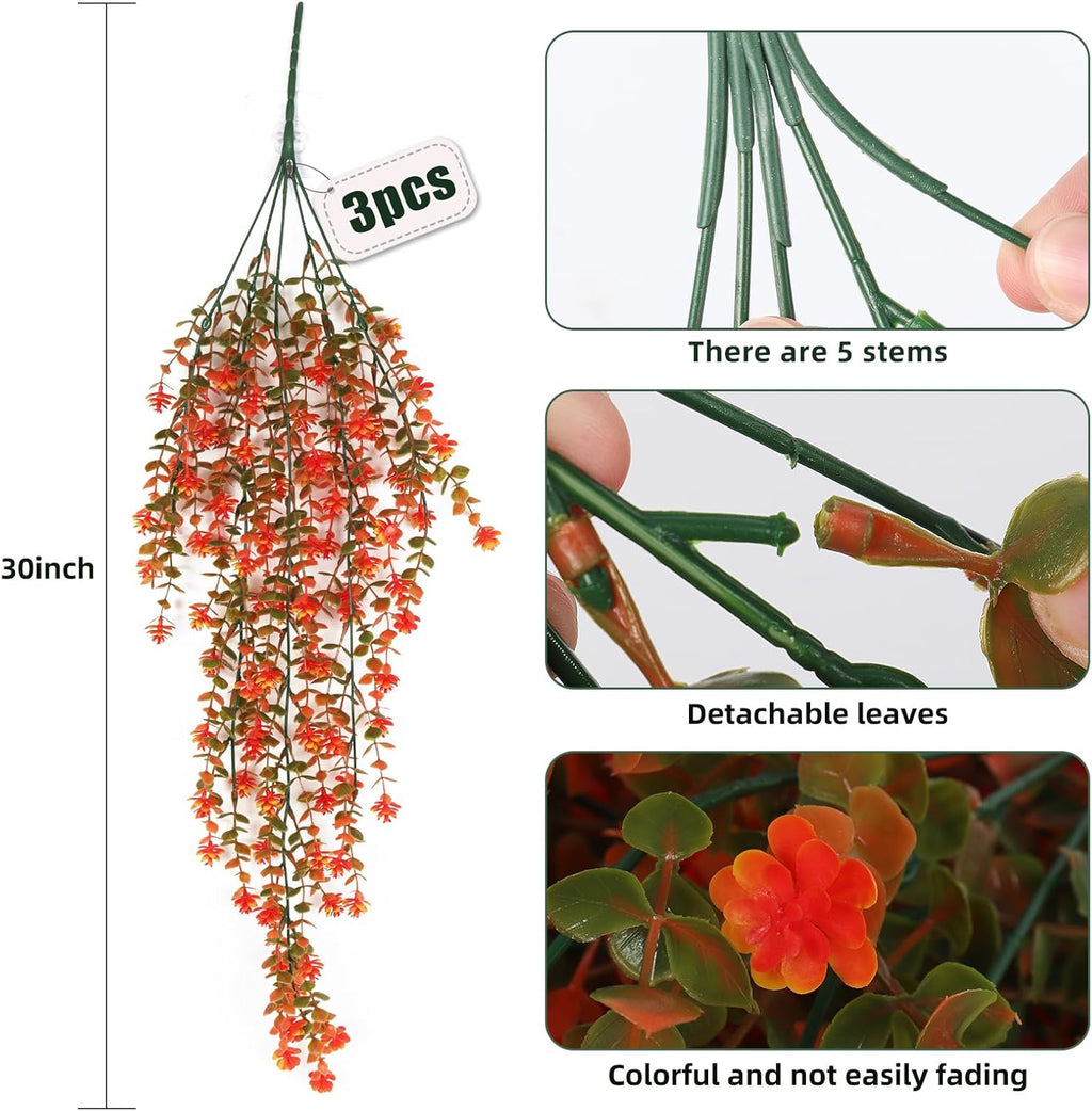 Fall Artificial Hanging Plants Artificial Fall Flowers Faux Autumn Plants Faux Hanging Plants Artificial Plants Fake Plants for for Thanksgiving Indoor Outdoor House Wedding Garden Party (Salmon)