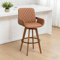 Swivel Counter Stool Set of 1 with Walnut Finish and Bamboo Legs, 26.3 Inch Counter Height Mid-Century Counter Stool with Curved Back and Armrests, Faux Leather Seat, Kitchen Island Seating, Brown