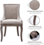Modern Dining Chairs Set of 4, Fabric Upholstered High Back Chairs with Nailhead Trim and Curved Solid Wood Legs, Sillas de Comedor Accent Chairs for Dining Room, Beige