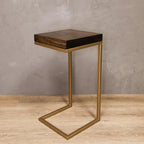 Urbandi C Shape Rustic Side Table for Living Room Couch Tray, Nightstand for Bedroom, End Table, Made in USA from Solid Pine Wood and Strong Metal Base, Comes Fully Assembled (Gold/Jacobean)