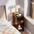 Clear Acrylic Side Table, Narrow Nightstand Bedside Table for Bedroom, Skinny Small End Table (Dark Brown, 8.7'' x 15.7'' x 21.7")
