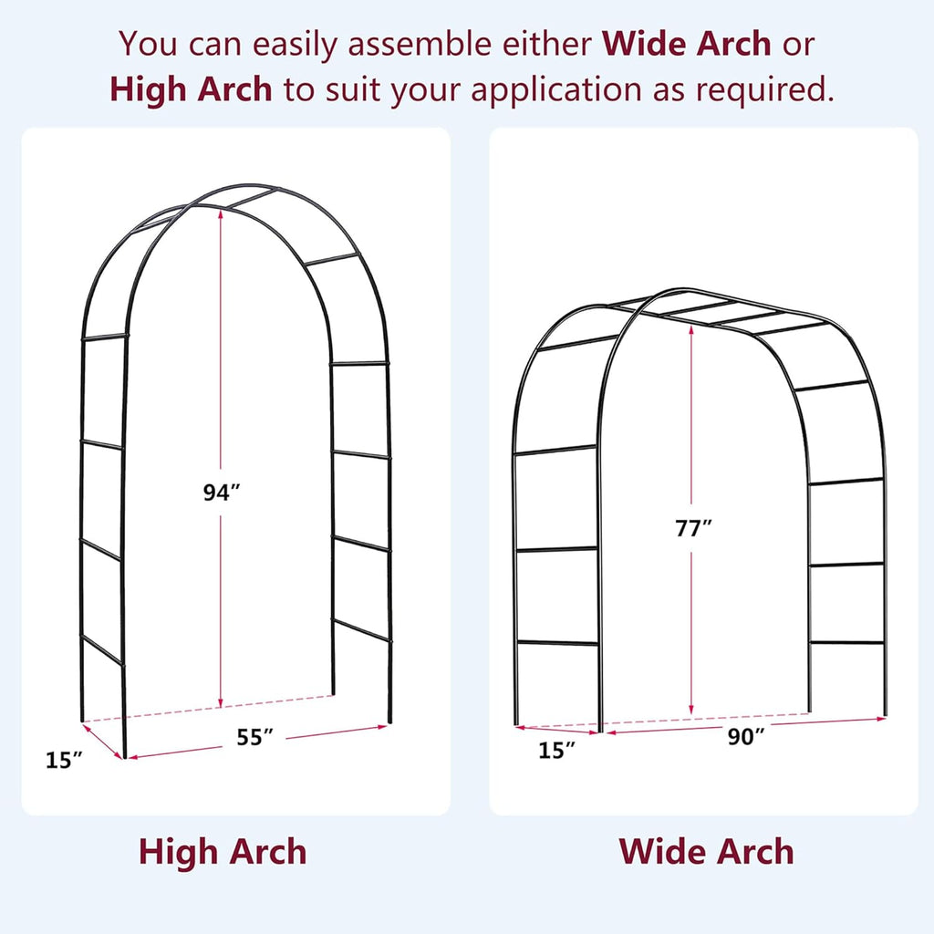 Garden Arch, Outdoor Flower Garden Arch Trellis, Sturdy Steel Arbor for Climbing Plants, Wedding Decoration, 7'8" H x 4'5" W, Dark Green