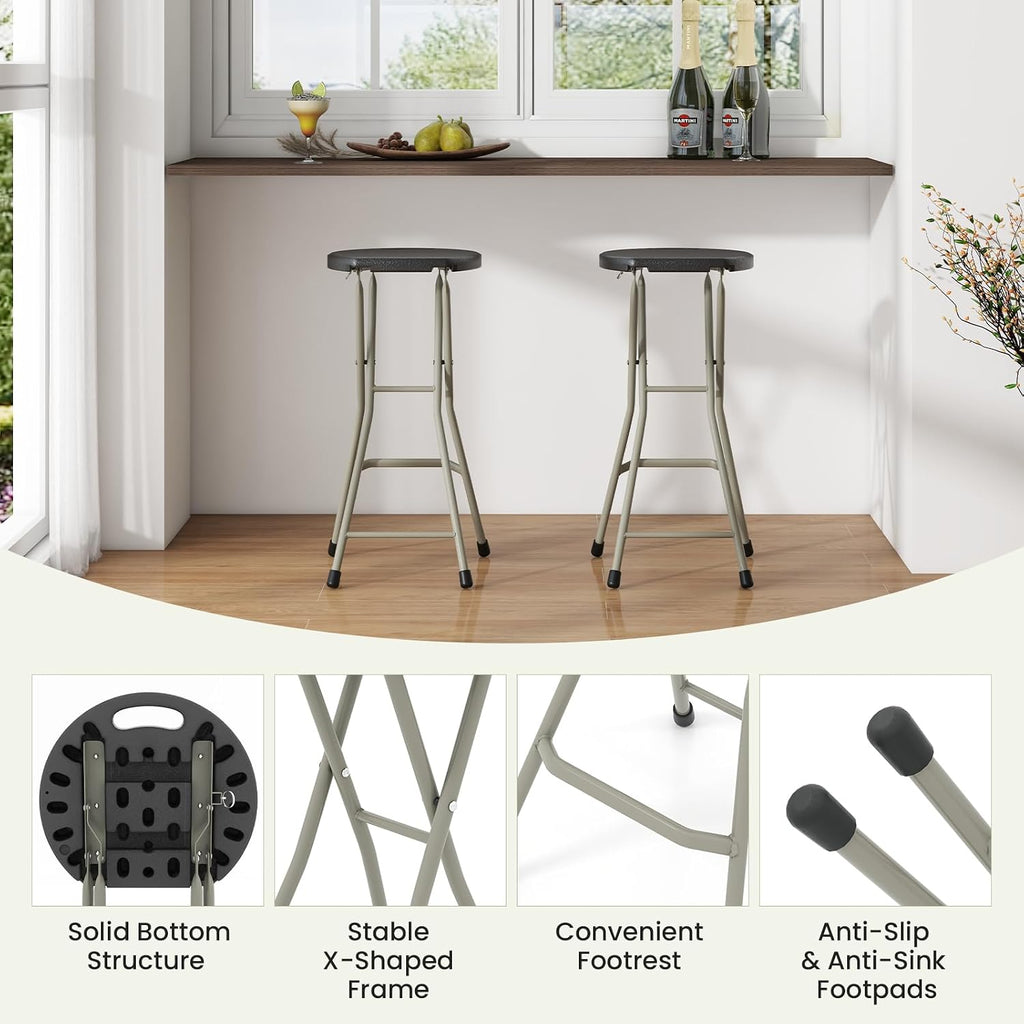 GYMAX Folding Stool, 28in Portable Collapsible Bar Stool with Handle & Steel Frame, 330lbs Sturdy Foldable Lightweight Metal Chair for Outdoor/Indoor Kitchen Home Bar, Assembly Free (Set of 1, 28inch)