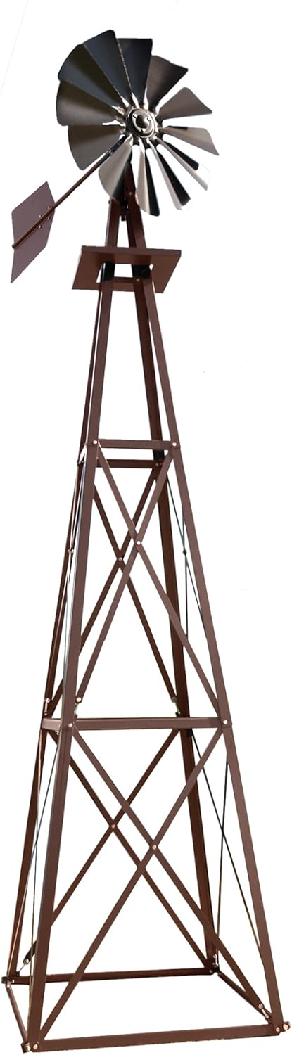 Outdoor Water Solutions Large Bronze Backyard Windmill – 11ft 6in Durable Weather-Resistant 4-Leg Tower – Powder Coated Finish – Ornamental Lawn & Garden Décor