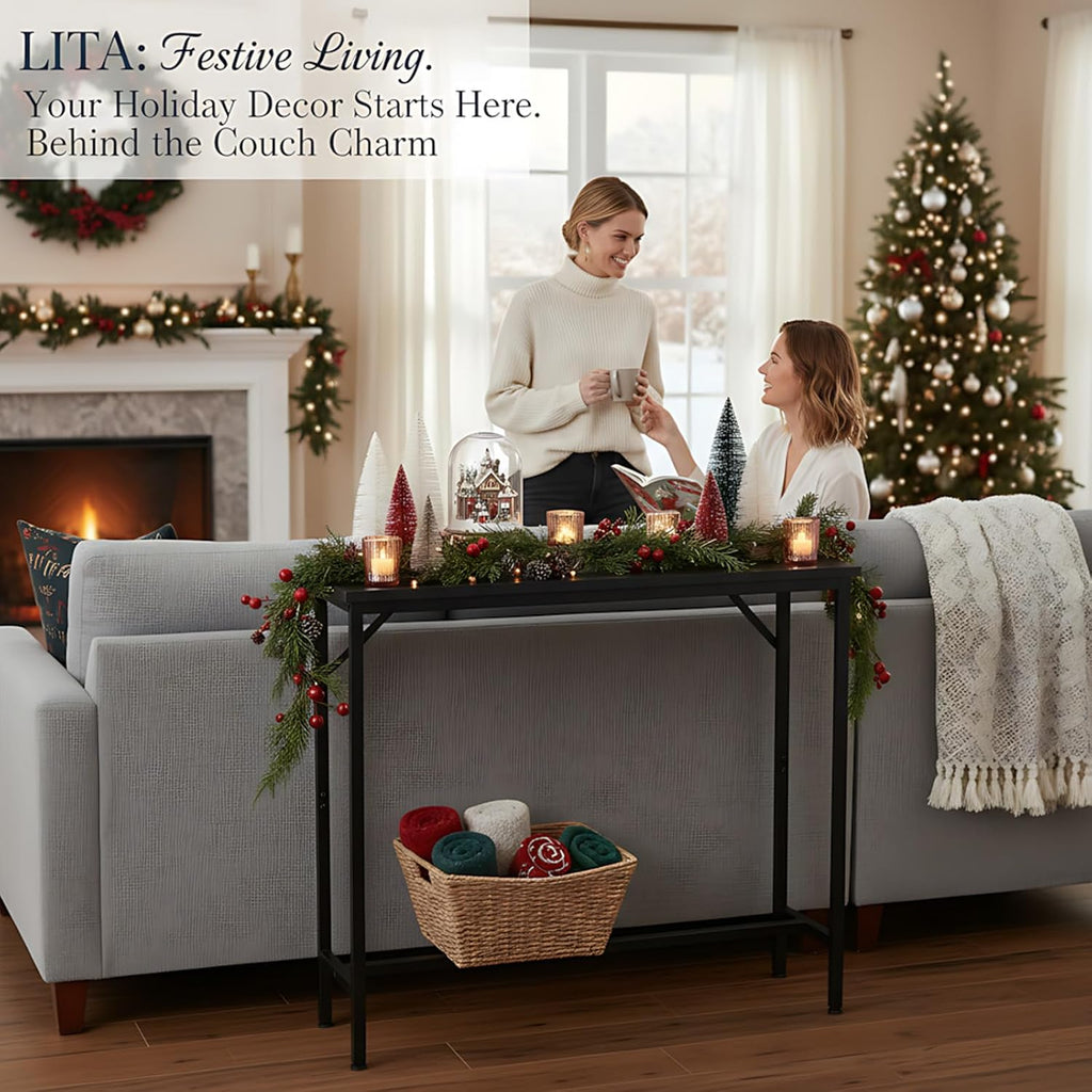 LITA Console Table, 29.5" Narrow Entryway & Thin Sofa Table for Behind Couch, Accent Table for Hallway, Living Room & Bedroom, Black